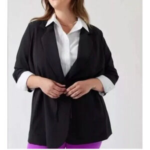 Athleta Black Primatwill Endless Blazer, Long Sleeves Women's Size 18 Tie Front